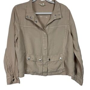 Christian Siriano Linen Blend Snap Front Cropped Jacket Beige Size M